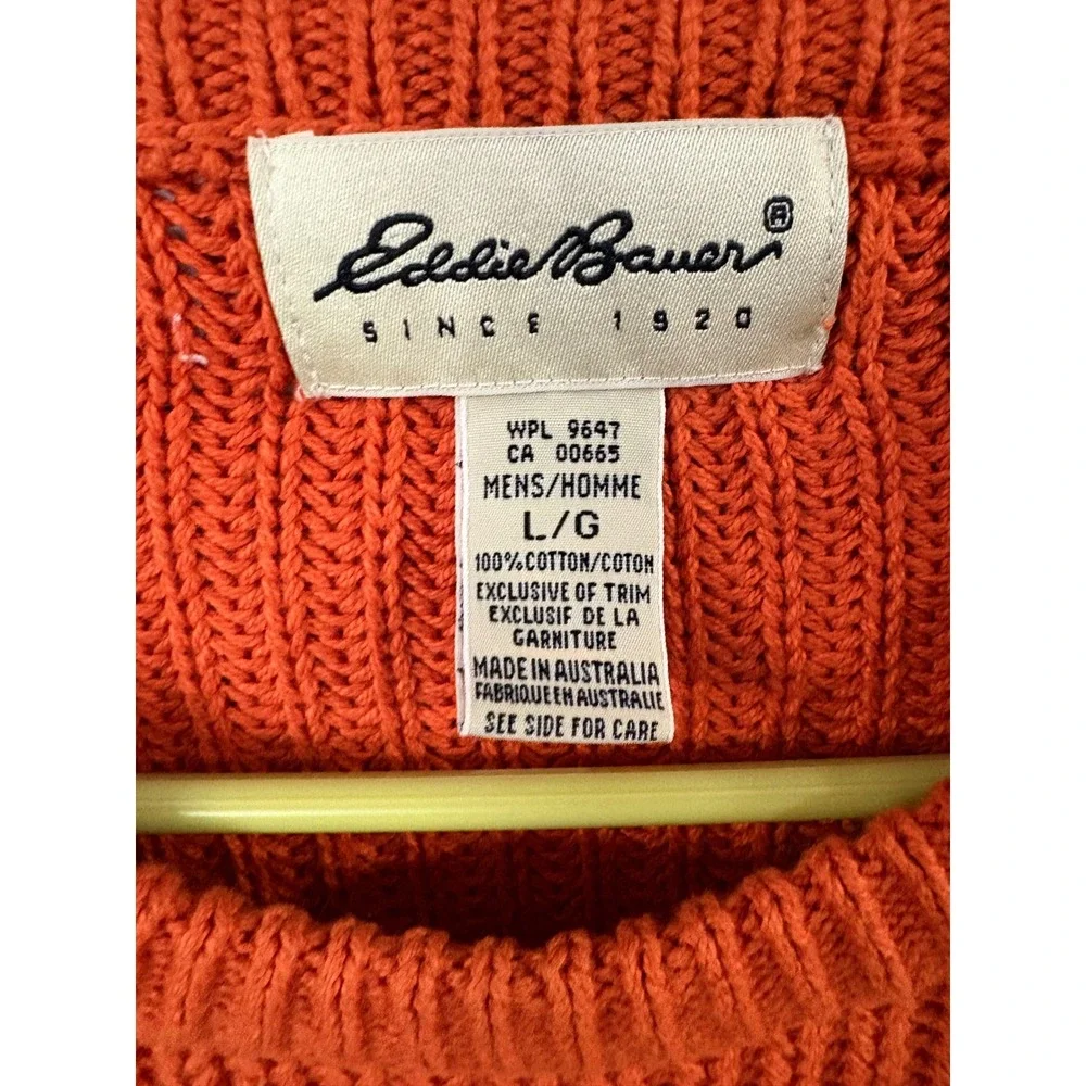 Eddie Bauer Vintage Orange Shaker Knit Cotton Sweater Mens Large Made Australia
